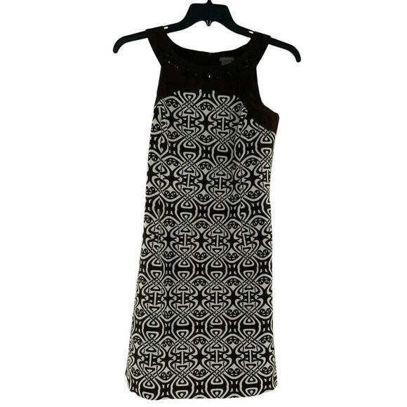 Ann Taylor Dress Women Sz 6 Back Zip Tribal Pattern Textured Jeweled Neck Sheath - Picture 3 of 9